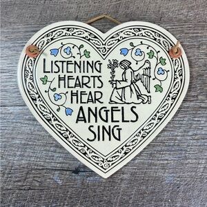 Spooner Creek Designs Clay Tile Heart Wall Hanger Michael Macone "Angels Sing"